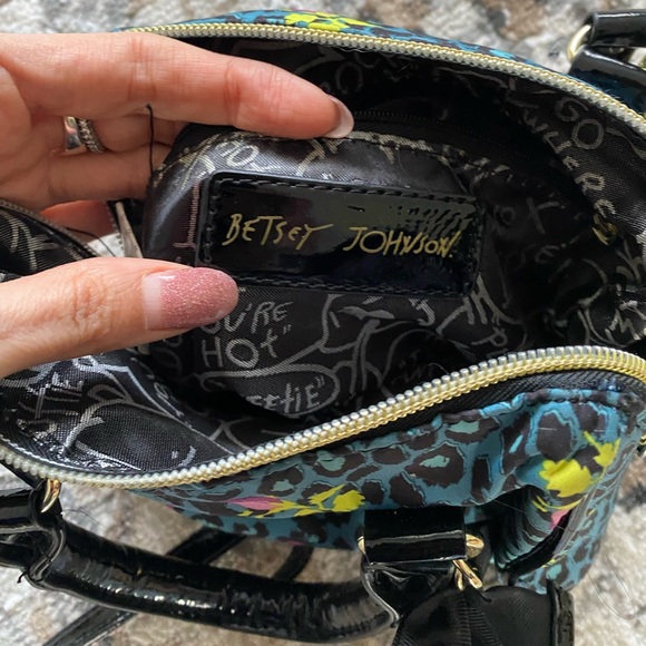 Betsey Johnson Mini Handle Bag Leopard Animal Print Floral Rose Pattern Teal - Picture 9 of 16